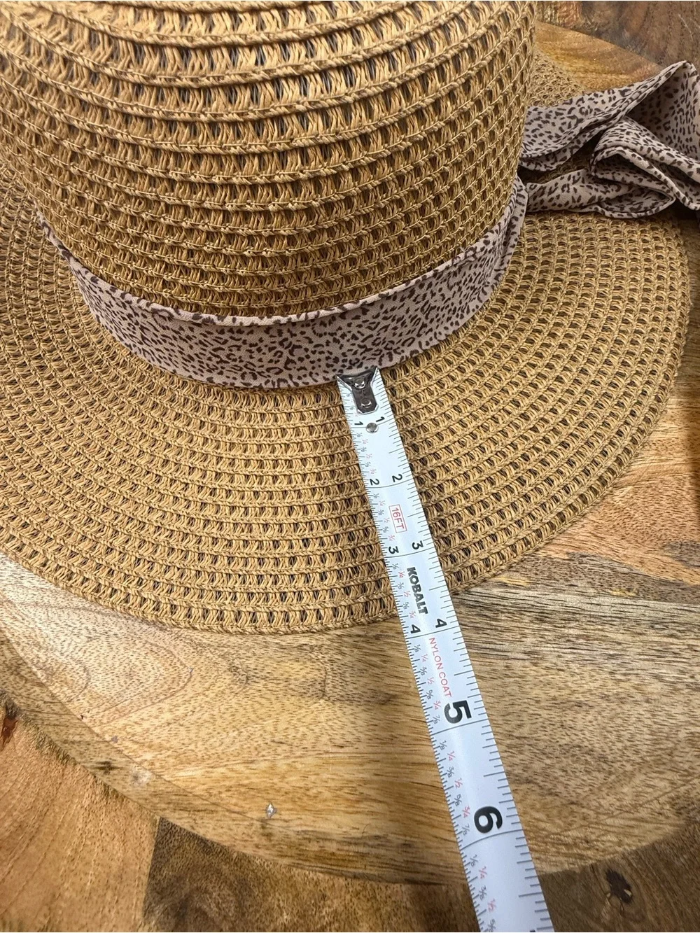 Hatpoint Wide Brim Straw Sun Hat Leopard Tie Boho Beach Resort Chic